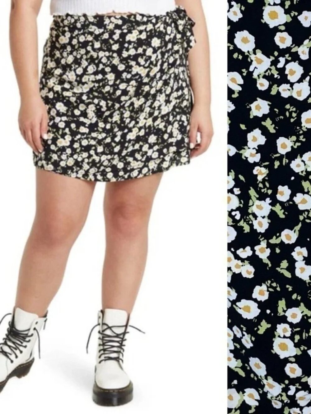 New Abound Plus Size 1X Ditzy Daisy Wrap Mini Skirt